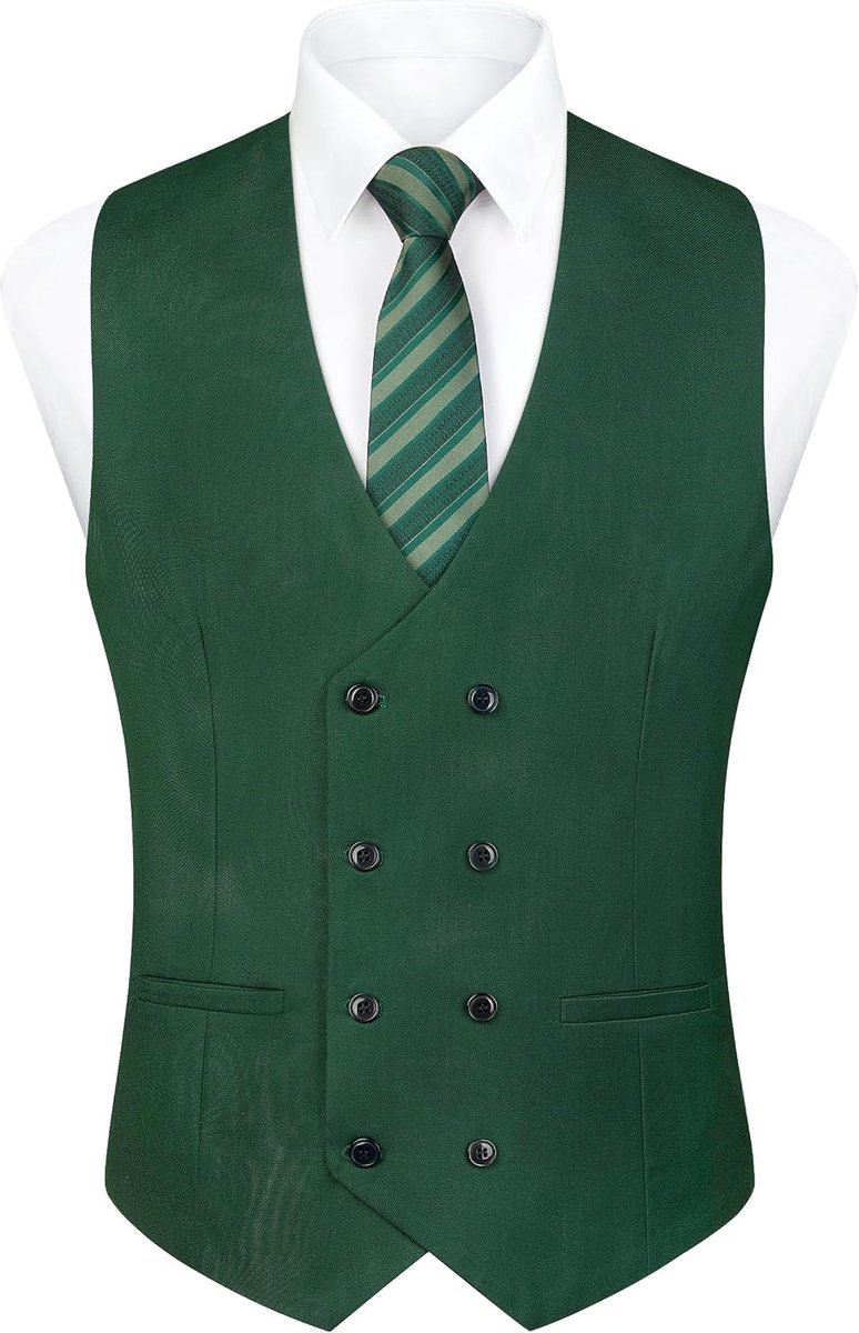 Herenvest met dubbele rij knopen en V-hals, slimfit, kostuumvest, casual formele zakelijke jurk vest