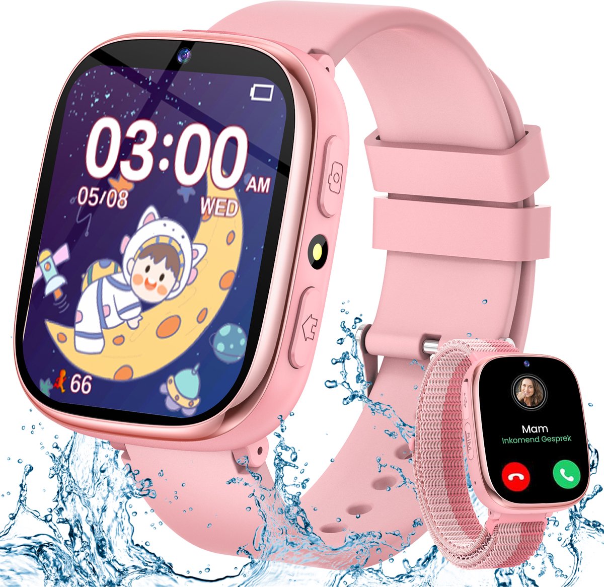 FOSMET Horloge Kind - Smartwatch Kinderen - 2G-Incl. Camera en 31 Kids Spelletjes - 512MB Geheugen - IP68 Waterdicht - Video Bellen& - USB Oplaadbaar Kinderhorloge SOS-Knop - Voor iOS & Android - Cadeaus Voor Jongens en Meisjes - Roze