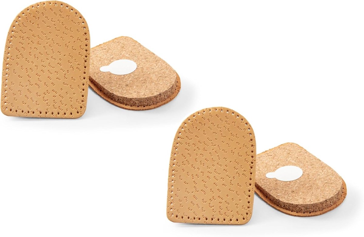 Kurk & Leren Hielverhogingen (2 stuks) – Twin Pack Zelfklevende Inlegzolen voor Schokabsorptie, Verlichting en Comfort bij Achillespeesontsteking, Plantaardig Gelooid – Voor Vrouwen