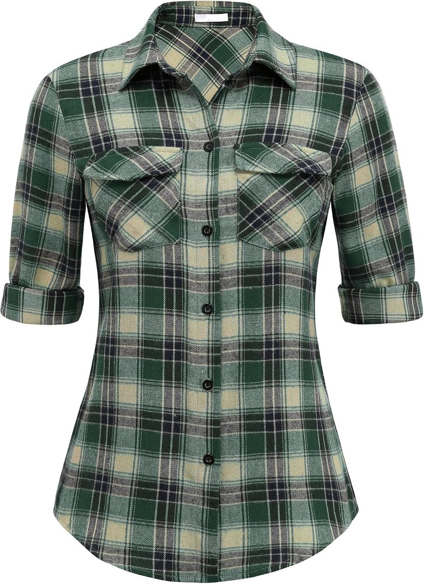 Klederdrachtblouse voor dames, geruit, overhemd, lange mouwen, Oktoberfest, blouse, bovenstuk, casual, V-hals, hemdblouse