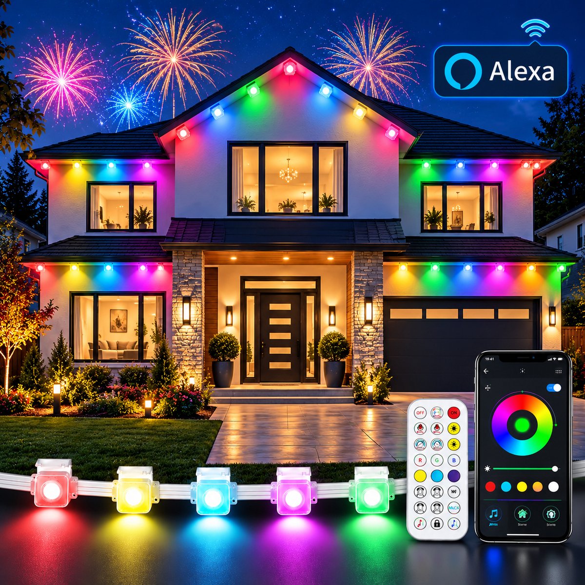Lapamax Slimme WiFi LED Strip Buiten RGBIC IP65 -Lichtsnoer, Lichtslinger, Lichtketting & Buitenverlichting - App, Alexa, Google Assistant & Muzieksync - Dakrandverlichting voor Gevel, Overkapping, Terras en BBQ - 30 m