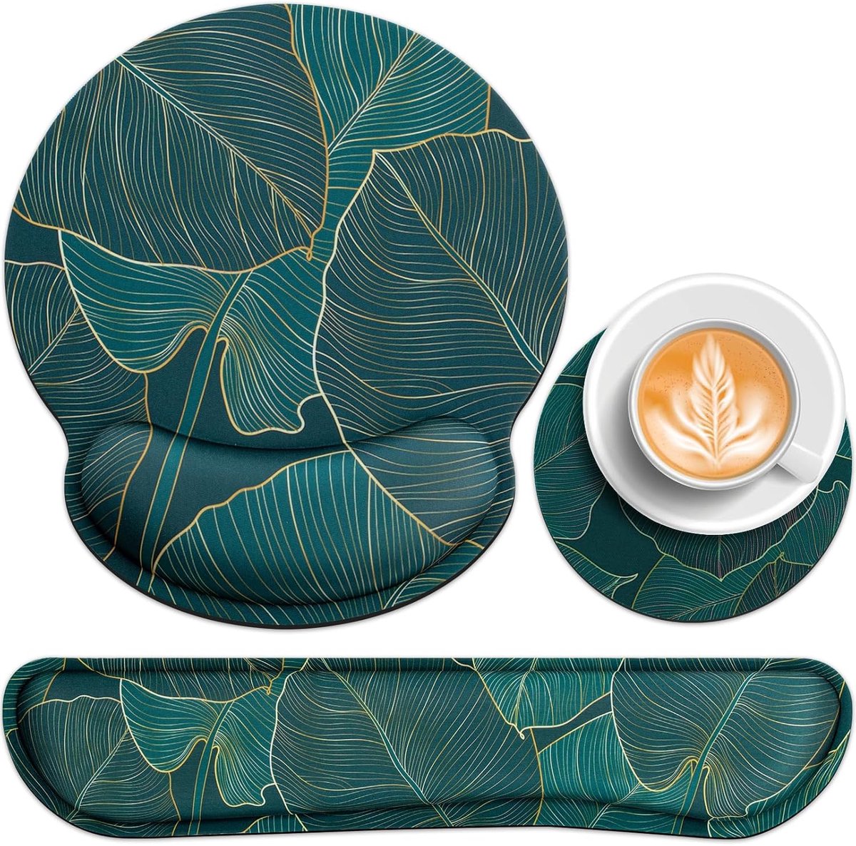 3-in-1 muismatset: toetsenbord + palmsteun + bekerpad, ergonomische muismat met traagschuim, pijnverlichtend, antislip voor thuis en op kantoor