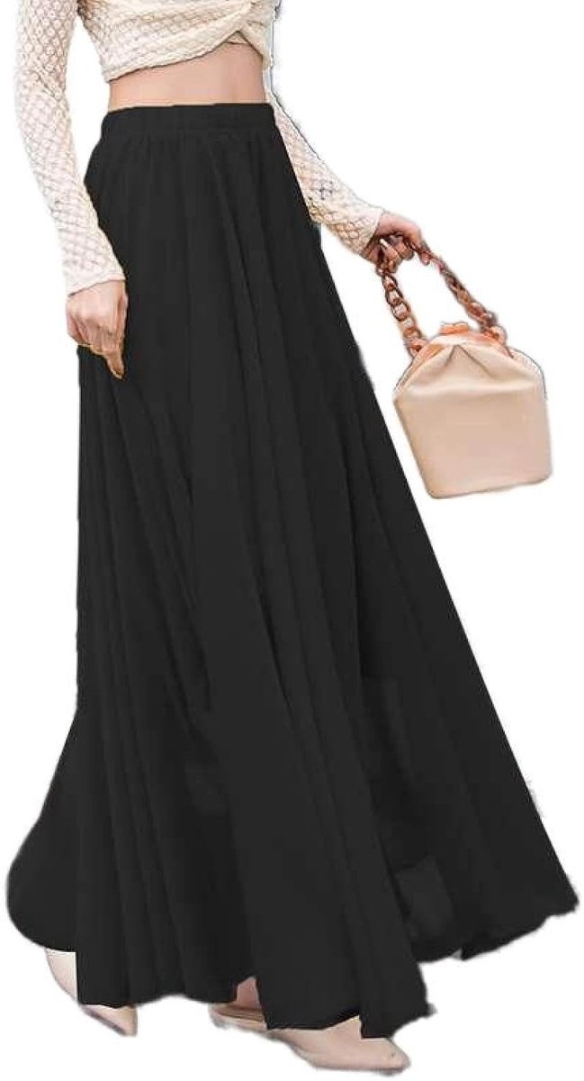 Dansrok Met Hoge Taille - Modieuze En Veelzijdige Afslankende Rok Vierkante Dans Swing Rok Effen Kleur Rok, Mode Huidvriendelijke Zachte A-Lijn Rok,Zwart,S