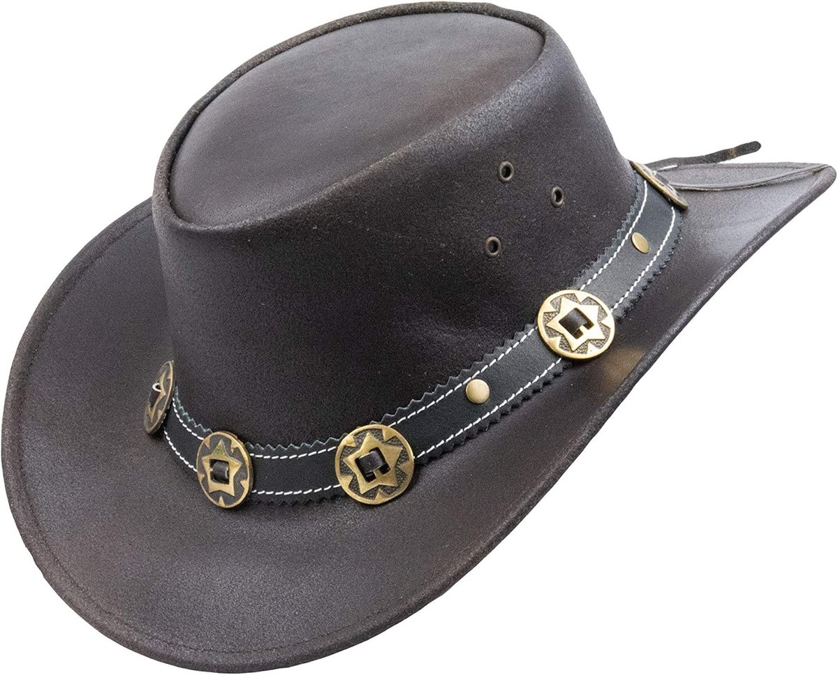 Jungle YARRAM lederen hoed, westernhoed, Australische hoed, cowboyhoed Concho
