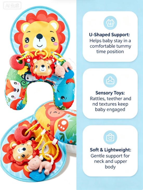 Montessori leeuw Cosy Play Speelkussen - Tummy time - Activiteitenkussen - Baby speelgoed - Kraamcadeau - Babyshower cadeau - Vanaf 0 maanden — afbeelding 3