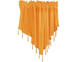 Vitrage met kwastjes, voile, bistrogordijn, kort gordijn, keukengordijnen, kort, modern, raamgordijn, klein raam, kort raam, 130 cm x 60 cm,