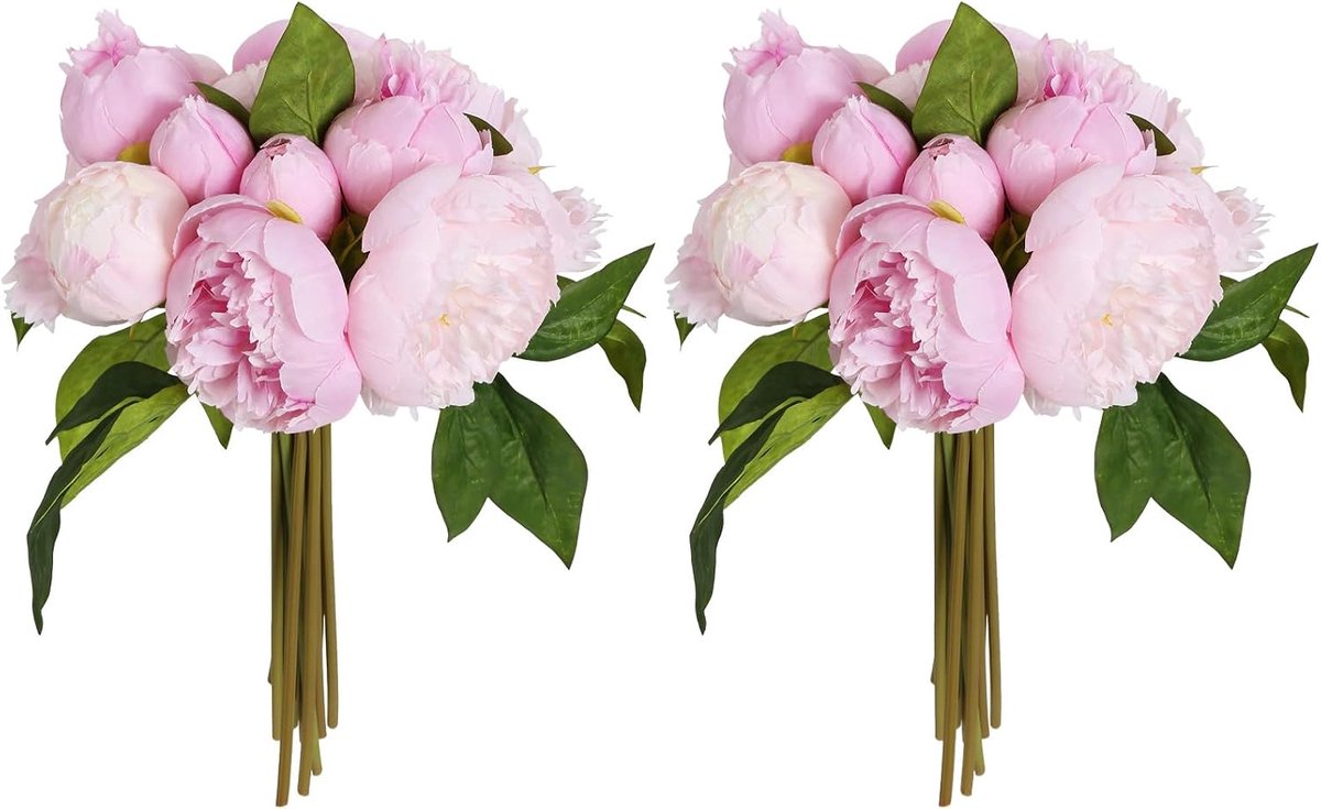 Pioenen zijden bloemen 2 boeketten roze neppioenen 14 koppen faux pioen bloemen met stengels voor bruiloft decoratie bruid boeket kunstbloemen ambachten bloemstuk (multi-roze)