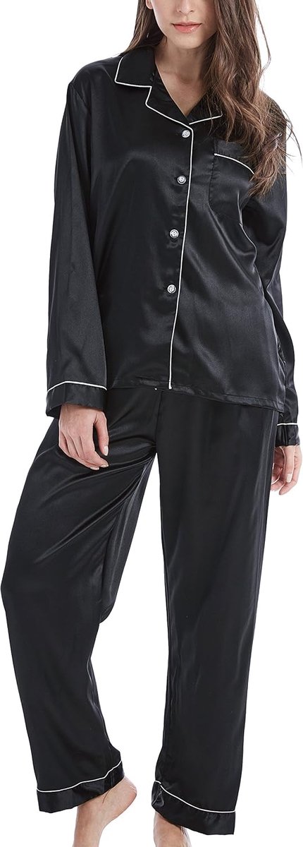 Pyjama voor dames, satijn, lang, nachtkleding, loungewear