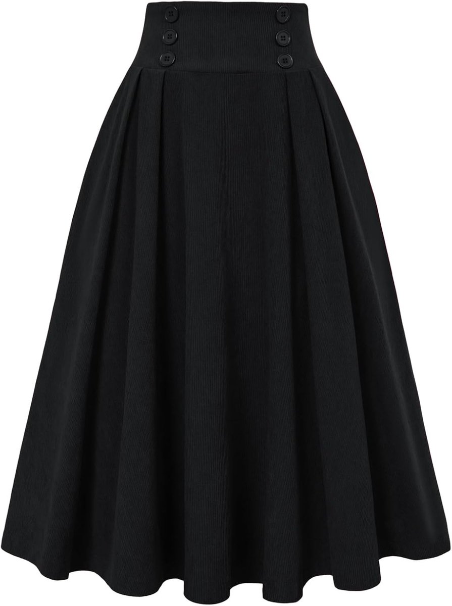 Poque Vintage A-lijn rok voor dames, hoge taille, midi-feestelijke rok, plooirok