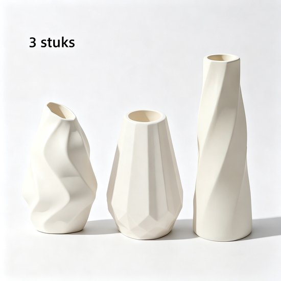 3-delige vaas - Kleine witte vaas - Stevig plastic, niet gemakkelijk te breken - Spiraalvormige vaas - Moderne minimalistische stijl - Geschikt voor huisdecoratie, bruiloftstafels, feesten - Wit