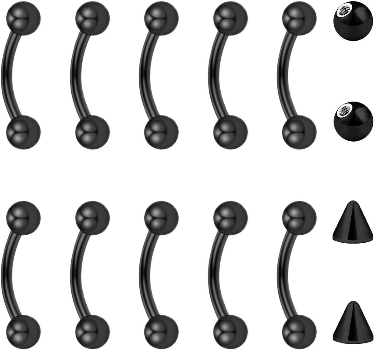 10 stks Gebogen Barbell 16G Piercing Lip Septum Wenkbrauw Rook Daith Stud Zilver Zwart Goud Verticale Labret Bars 6Mm 8Mm 10Mm 12Mm Rvs