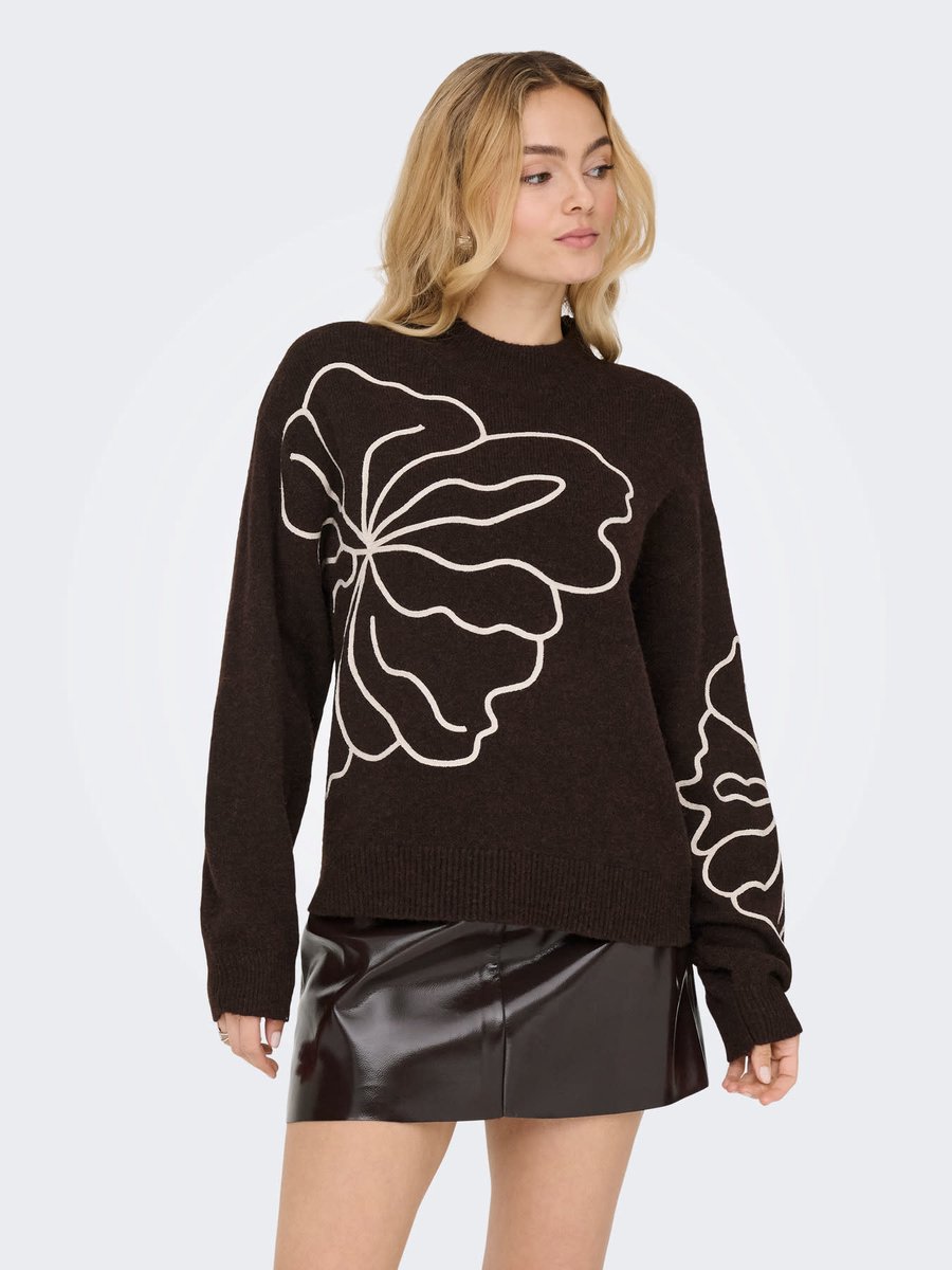 JDY - JDYJELLA L/S FLOWER PULLOVER KNT Dames Trui