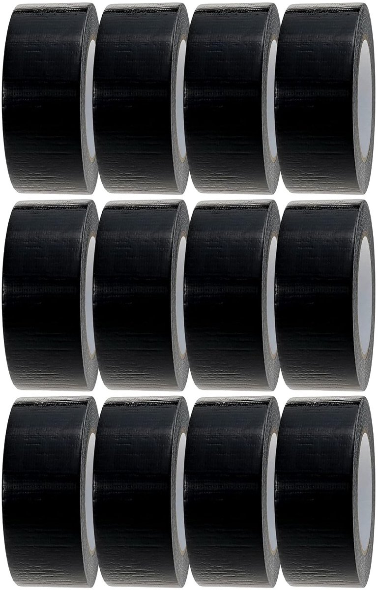 Duct Tape - Zwart - 12 Rollen - 48 mm x 45 m - Waterbestendige Zelfklevende Tape voor Binnen en Buiten