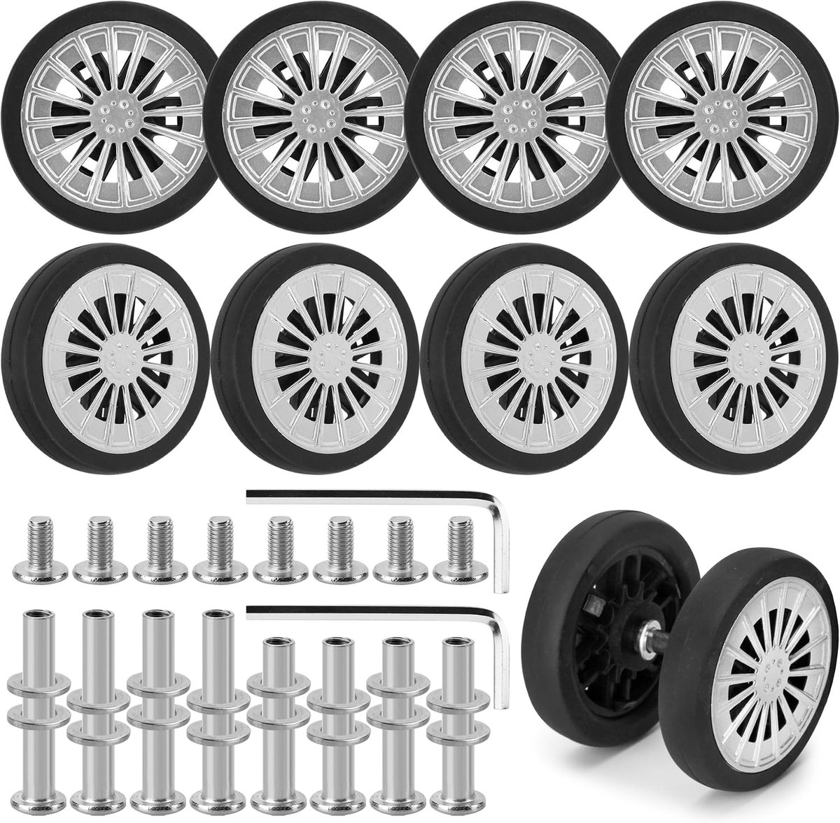 8 STKS Koffer Wielen Vervanging, 55mm Mute Bagage Wielen, Grijs, 60mm, VK-A7 (60 mm)
