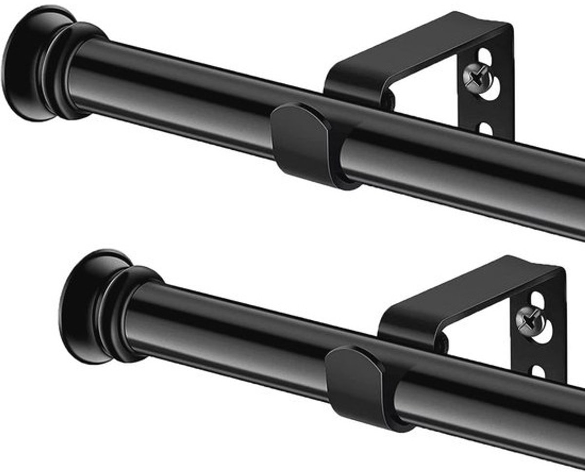 Set van 2 zwarte gordijnroeden 80-100 cm met beugels voor woonkamer en slaapkamer