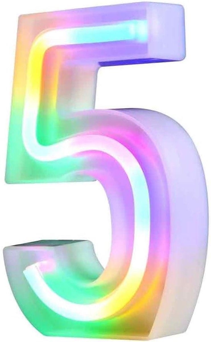 Lichtgevende led-cijfers, neonletters, nachtlampjes voor muur, verjaardag, feest, Kerstmis, bruiloftsdecoratie, kleurrijke letters, cijfers (5)