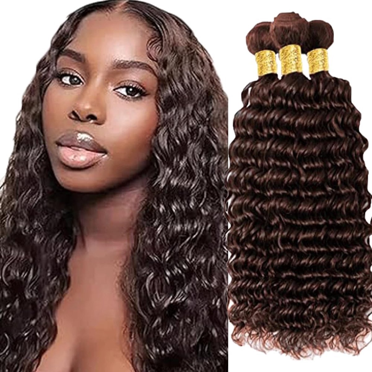Dames Bundles Human Hiar Unprocessed Brazilian Virgin Deep Wave Human Hair Extensions #4 Chocolate Brown Mensliches Haar Bundle With Minimal Shedding For Women 24 26 28 Inch