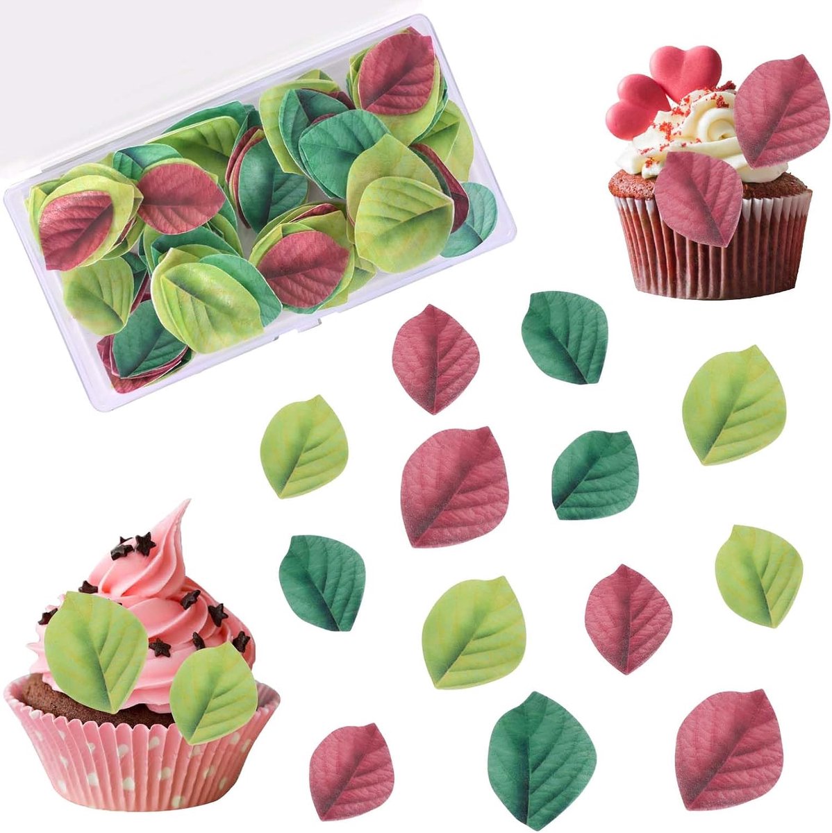 Eetbare cupcake-decoraties, jungle, groene bladeren, wafelpapier voor verjaardag, bruiloft (meerkleurig)