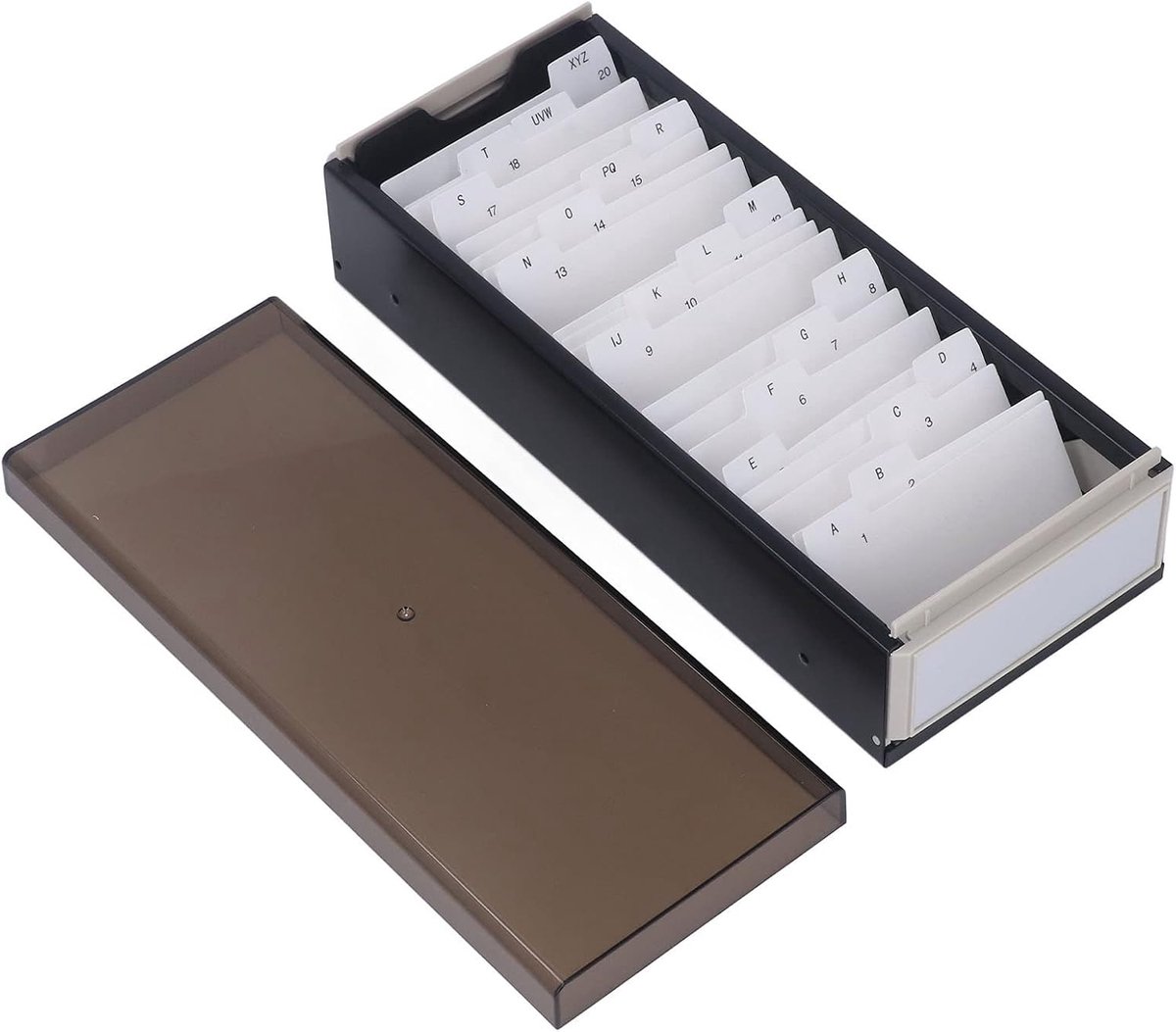 Visitekaartjeshouder met A tot Z-index, transparant deksel, voor 800 kaarten, 26,6 x 10,8 x 6,6 cm