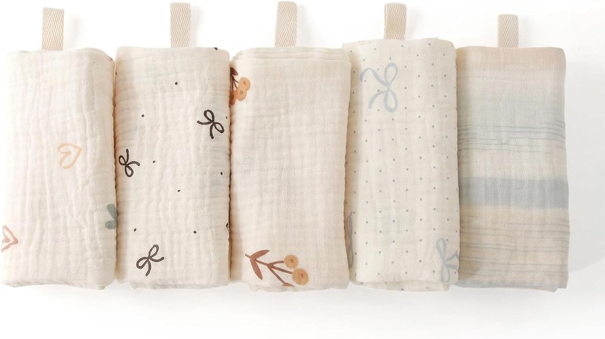 Set van 5 spuugdoekjes voor baby's van mousseline katoen, zachte gaasdoeken, absorberende washandjes voor pasgeborenen, 5-delige set luiers ideaal als spuugdoek en borstvoedingsdoek, mistblauw