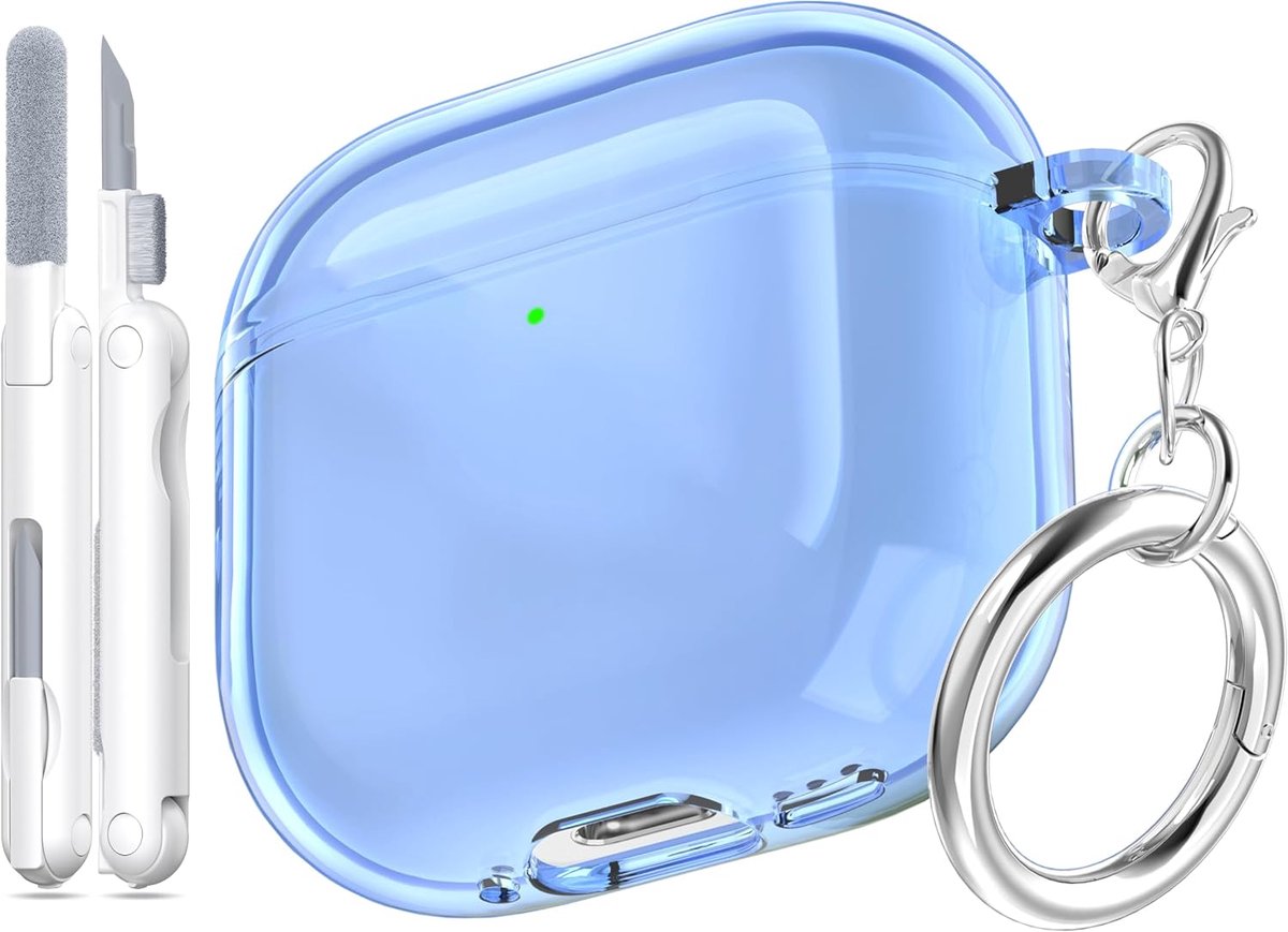 Voor AirPods 4e generatie Case Cover 2024, militair schokbestendig, zacht TPU zeer transparant anti-vergelend voor AirPods 4 Case met reinigingsset en schattige ronde gesp, helder blauw