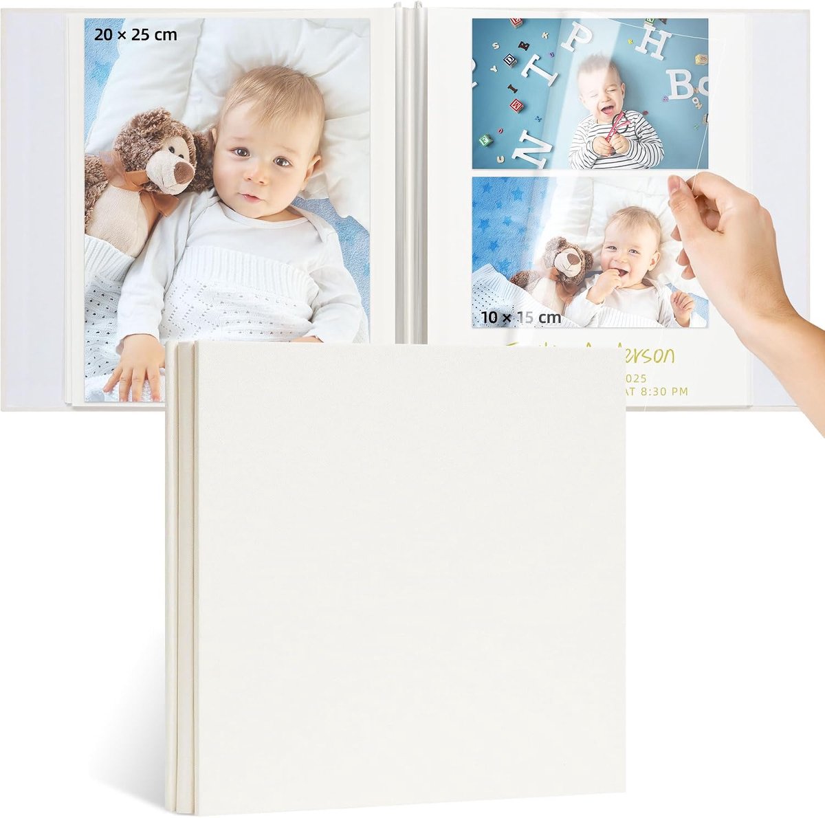 Fotoalbum van linnen met kristallen stickers, scrapbook om op te plakken, 20 vellen/40 pagina's, herinneringsboek voor pasgeborenen, kinderen en groei, beige