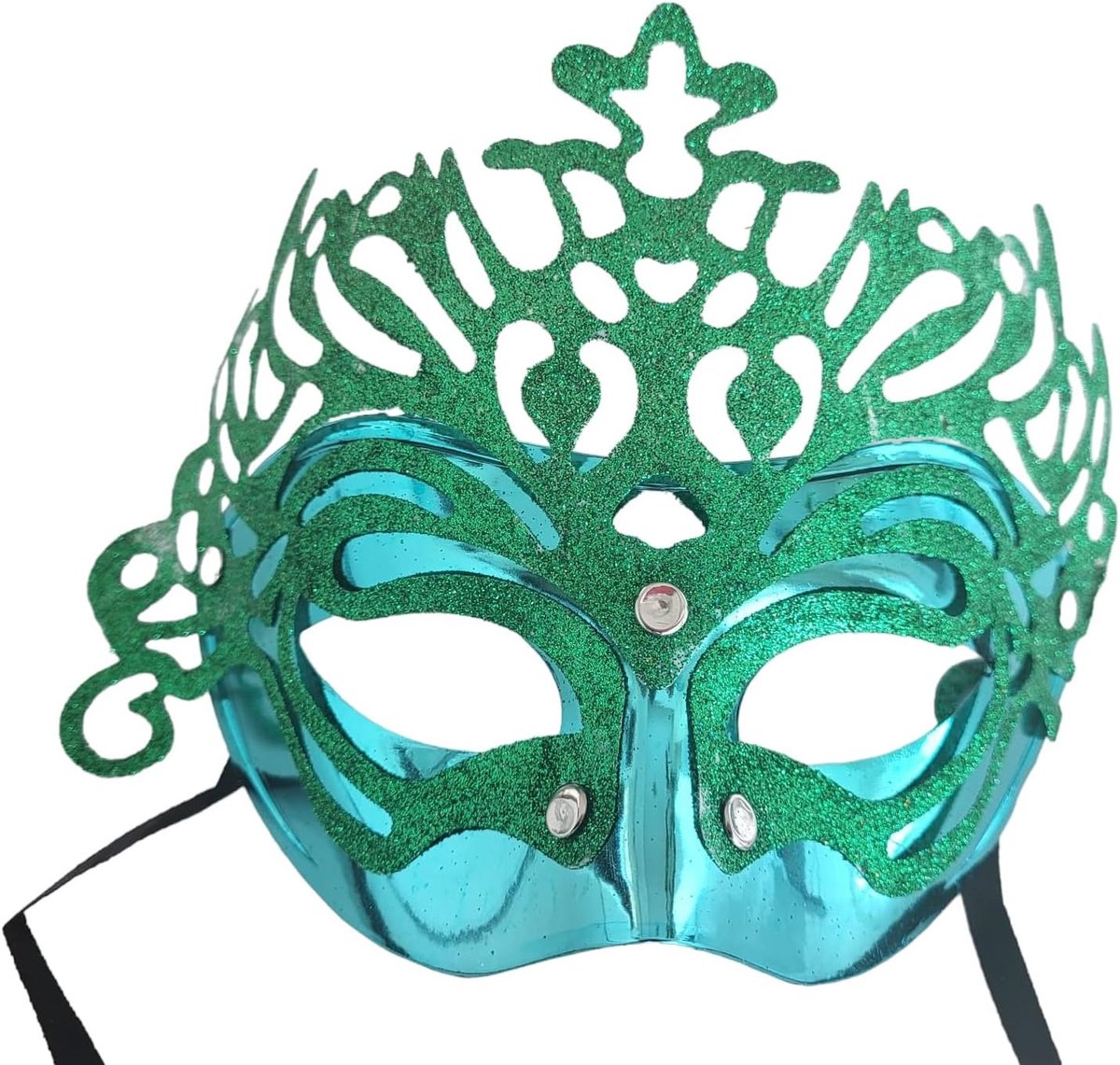 Masker voor kostuum, verkleden, carnaval, Halloween, theater, Venetië, glitter, volwassenen, heren en dames, kleur aqua