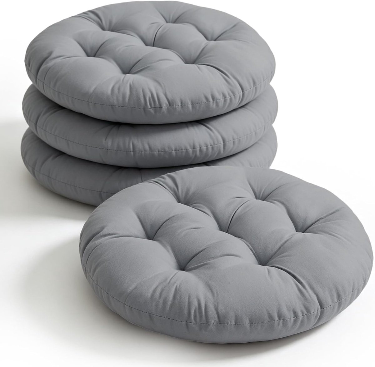 Set van 4 ronde stoelkussens, 40 cm, comfortabel zitkussen, gevuld zitkussen, rond vloerkussen, stoelkussen, voor binnen, buiten, keuken, woonkamer, studeerkamer, tuin, eetkamer (donkergrijs)