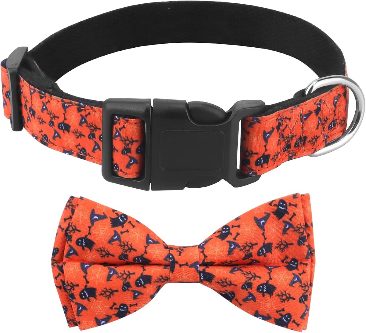 Allerheiligen, met hondenvlinderdas, afneembare hondenhalsband, gepersonaliseerde hondenhalsband, verstelbare hondenhalsband, voor honden, kleine, middelgrote en grote honden (L,