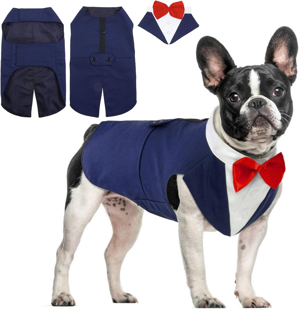 Smoking voor honden, hondenoutfit en bandanaset, smokingkostuum, huisdierkleding, formeel shirt met afneembare vlinderdas, hondenpak voor kleine, middelgrote en grote honden, hondenoutfit voor feest,