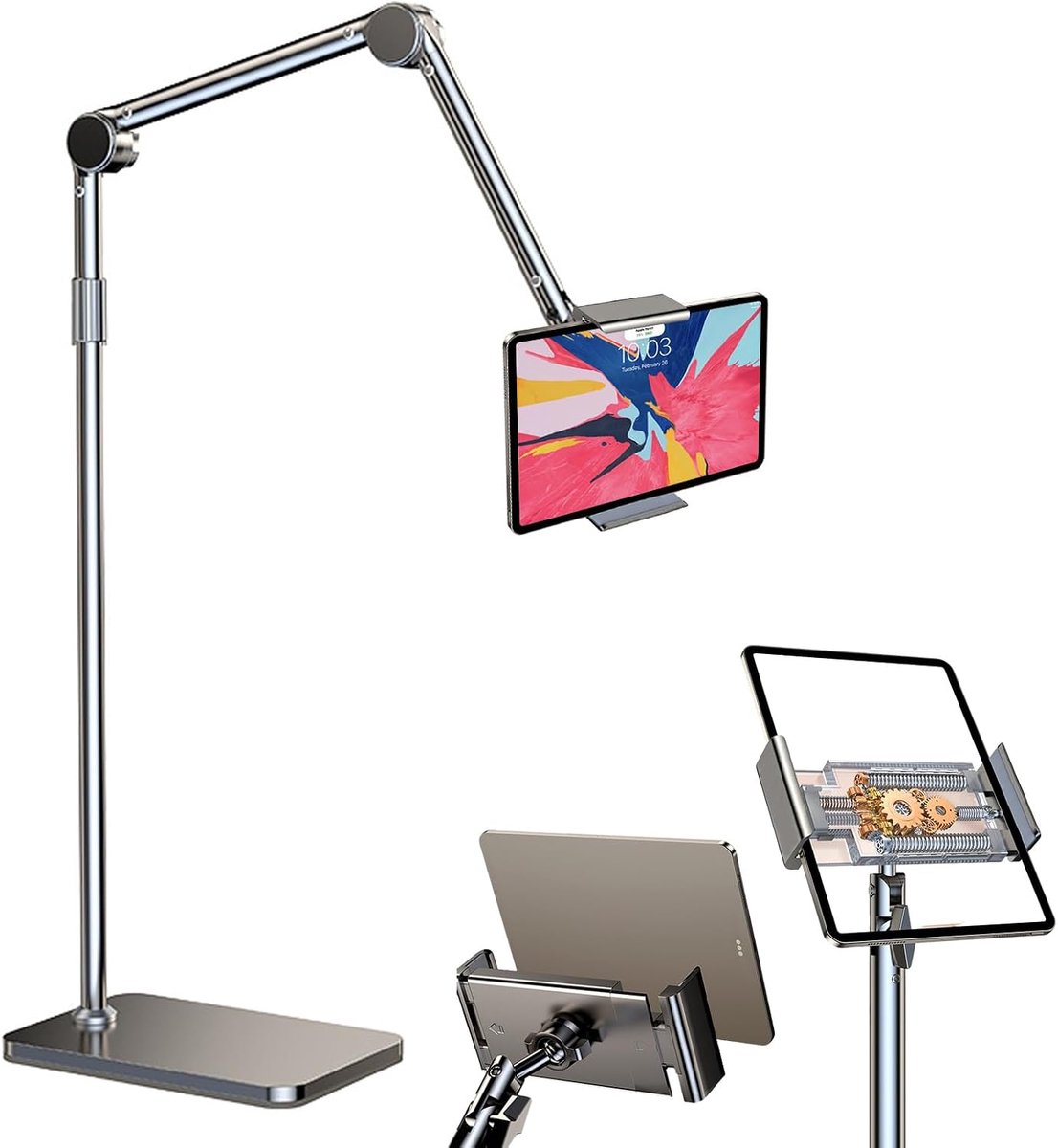 Tabletstandaard met 360 graden draaibare metalen arm, in hoogte verstelbaar, compatibel met 4-12,8 inch iPad, iPhone, Kindle, e-reader