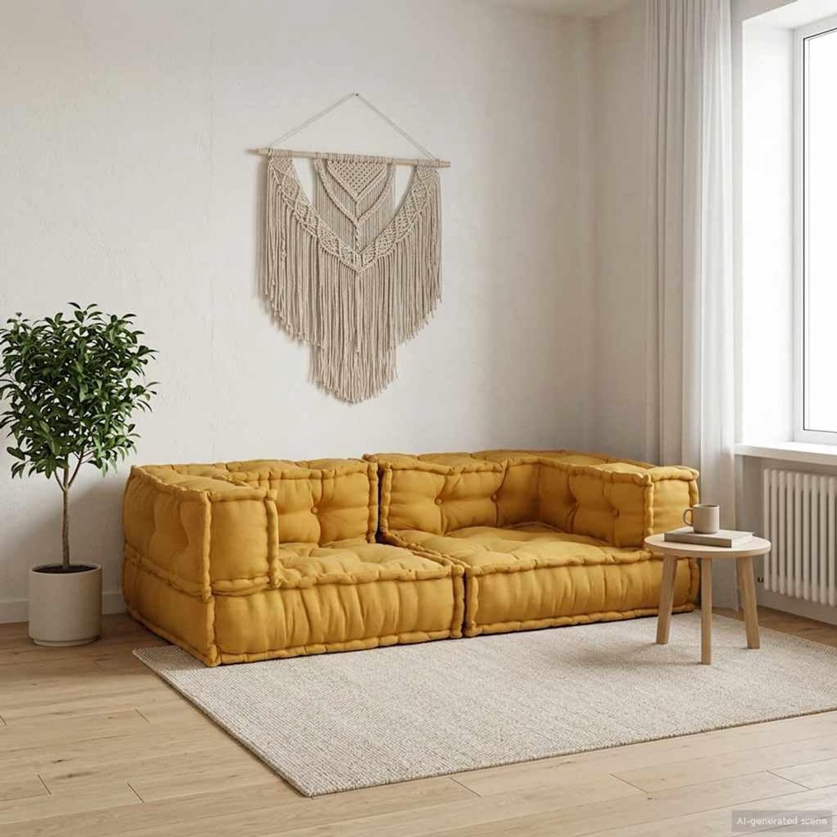 2-zits vloerbank geel 140x70x36 cm