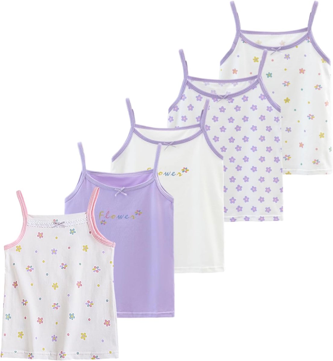 Camisole katoenen vesten Undershirts Gedrukte zachte tanktops mouwloze kindervesten voor 2-8 jaar,5 pack