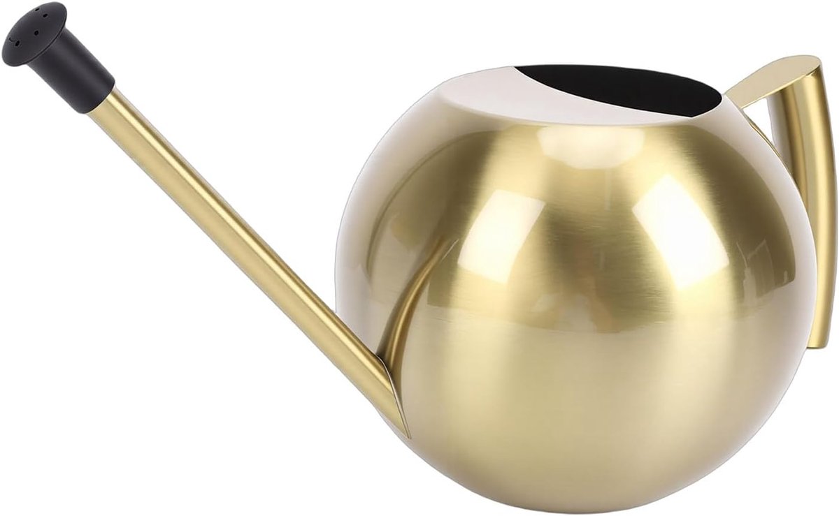 1000 Ml Roestvrijstalen Gieter met Lange Uitloop, Afneembare Sproeikop Ronde Metalen Gieter voor Binnenhuistuinbloemen, Antiek Goud (Antiek goud)