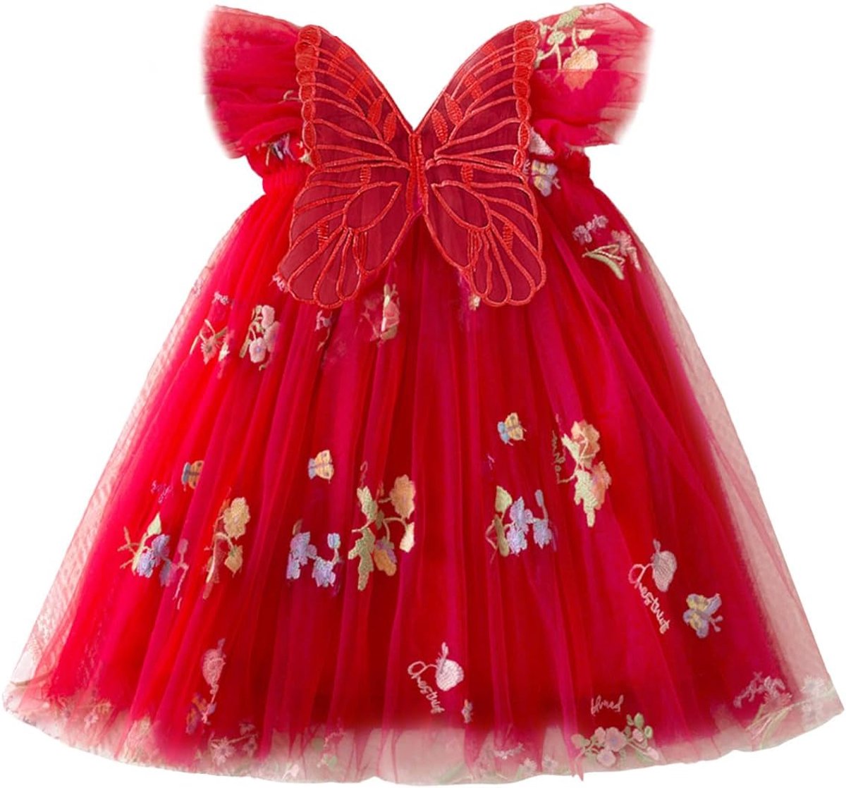 Tule jurk met tutu voor meisjes, met vlinderborduurwerk, voor feest, verjaardag, prinsessenjurk