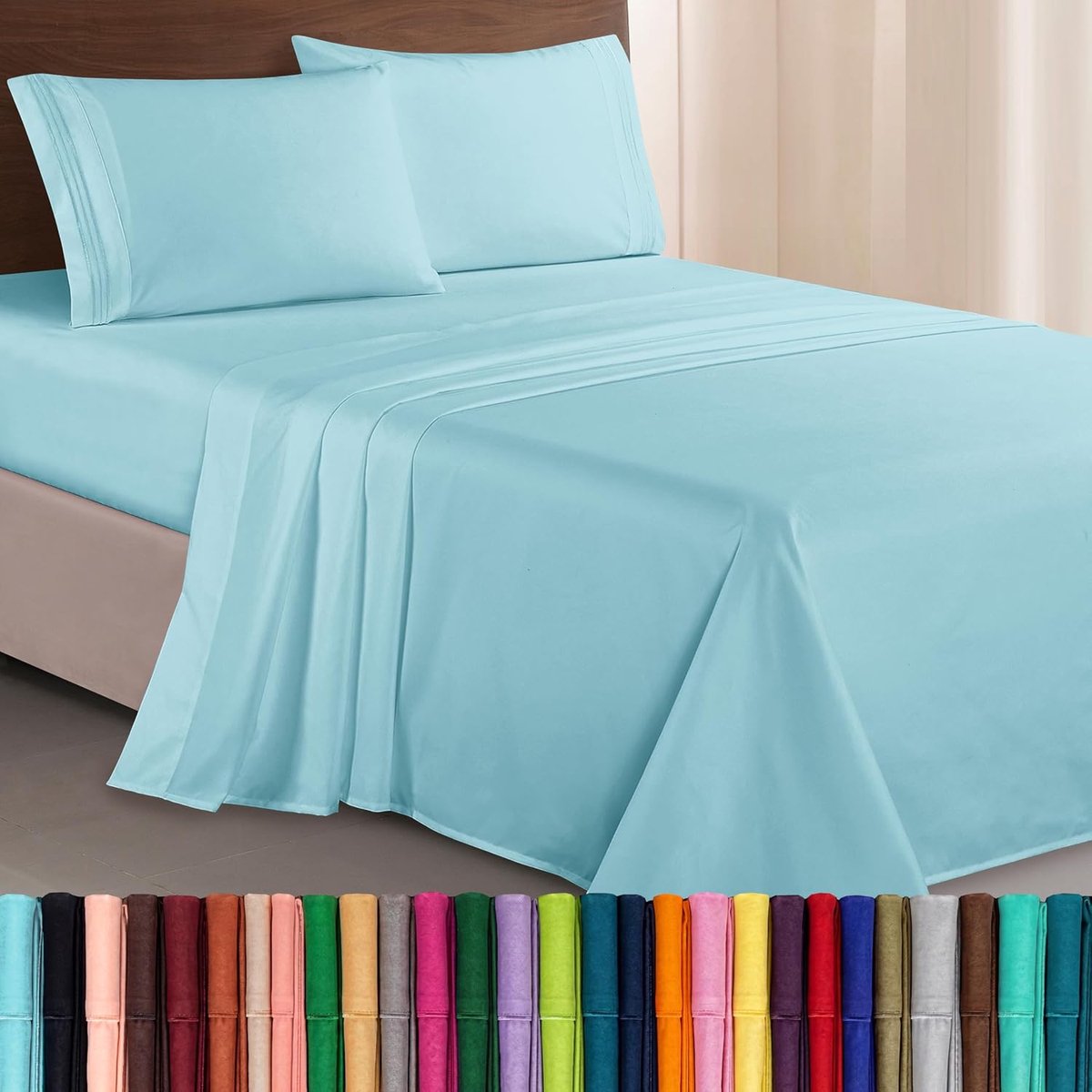 Comfort Geborduurde zachtste premium hotelkwaliteit 4-delige lakenset, kreuk- en vervagingsbestendig, microvezel, aqua blauw, queensize