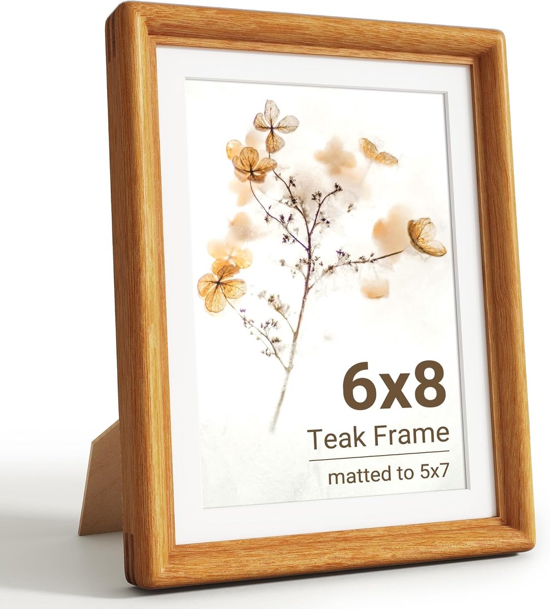 15 x 20 cm van massief teakhout, HD gehard glas, fotolijst met passe-partout voor 13 x 18 cm, modern, decoratie voor woonkamer en kantoor, wandmontage en tafelstandaard