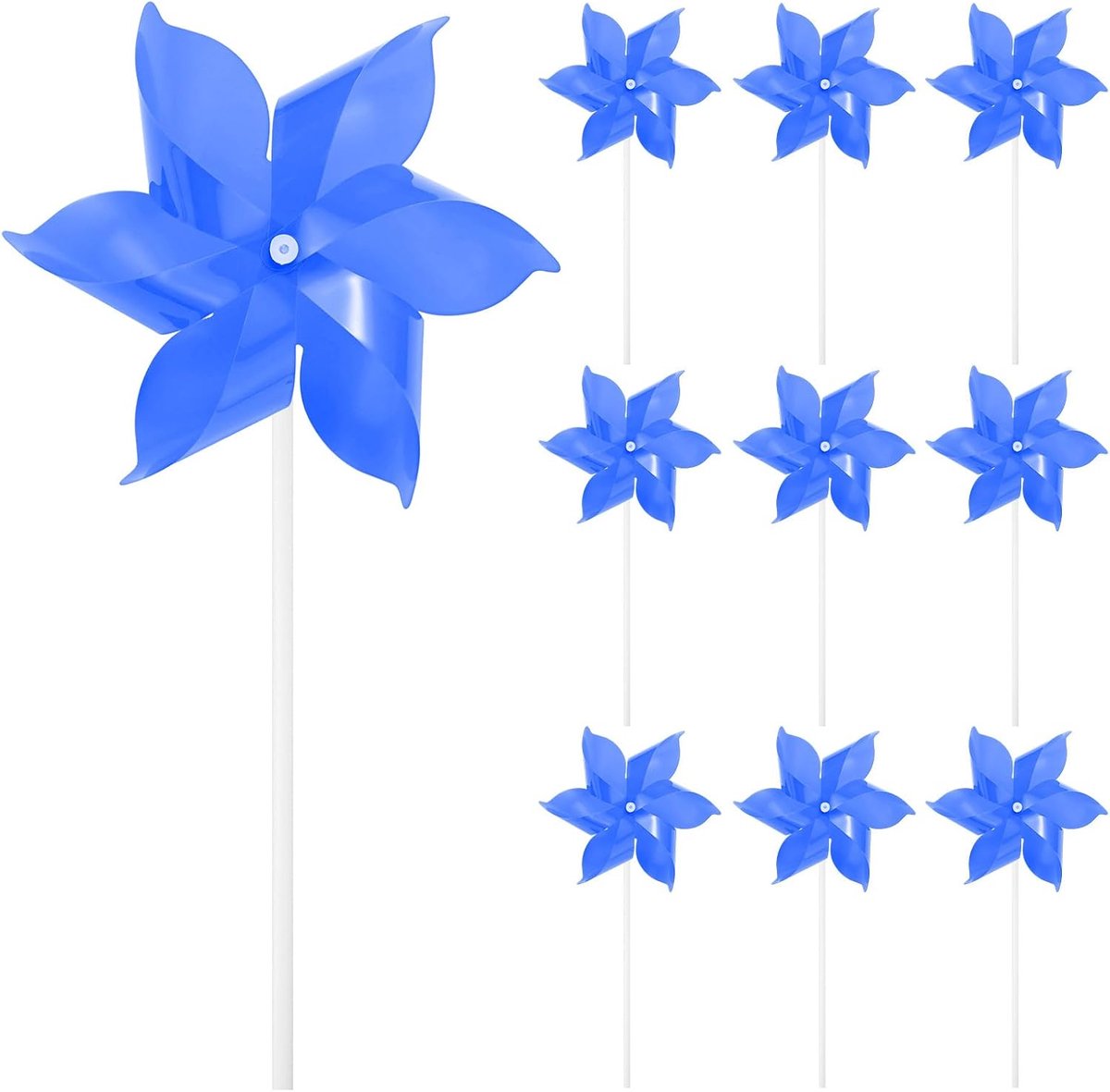 Set van 10 met zes bladen regenboogwielen, 20,1 cm plastic windspinners buiten bloemenmolen voor feestdecoraties/tuin/tuin, speelgoed windspinners [donkerblauw]