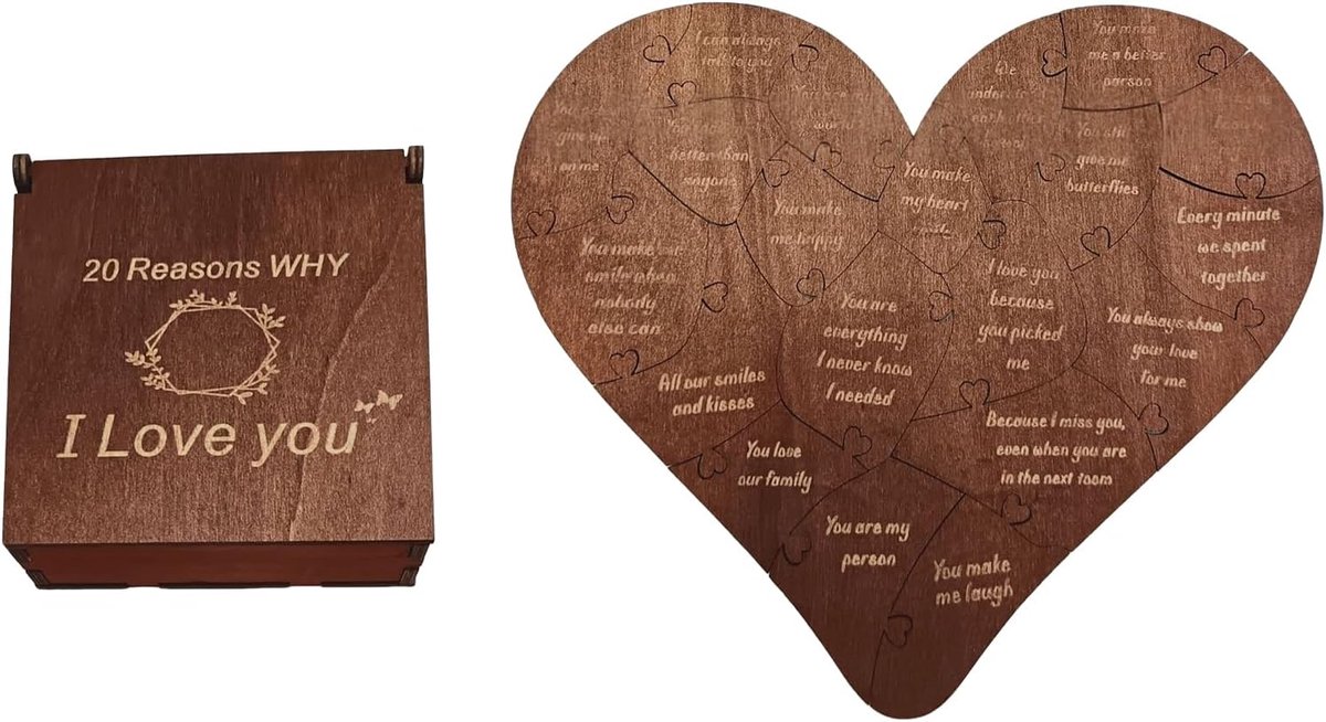 Hartpuzzel uit Hout, Hartvormig Puzzel uit Hout, Romantisch Liefdespuzzel met Doos, Puzzel voor Valentijnsdag in Harten, Decoratie voor Mannen en Vrouwen, Hartvormig Puzzel voor Huwelijksdag