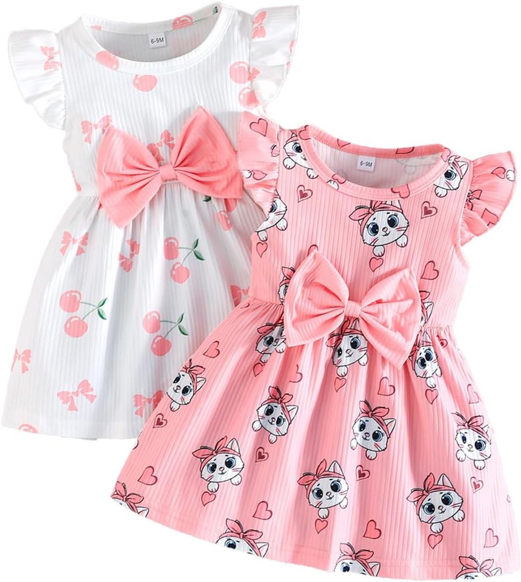 Meisjesjurk met vlinderpatroon, strik, ruches, mouwloos, schattige gestippelde jurk voor meisjes, zomerkleding