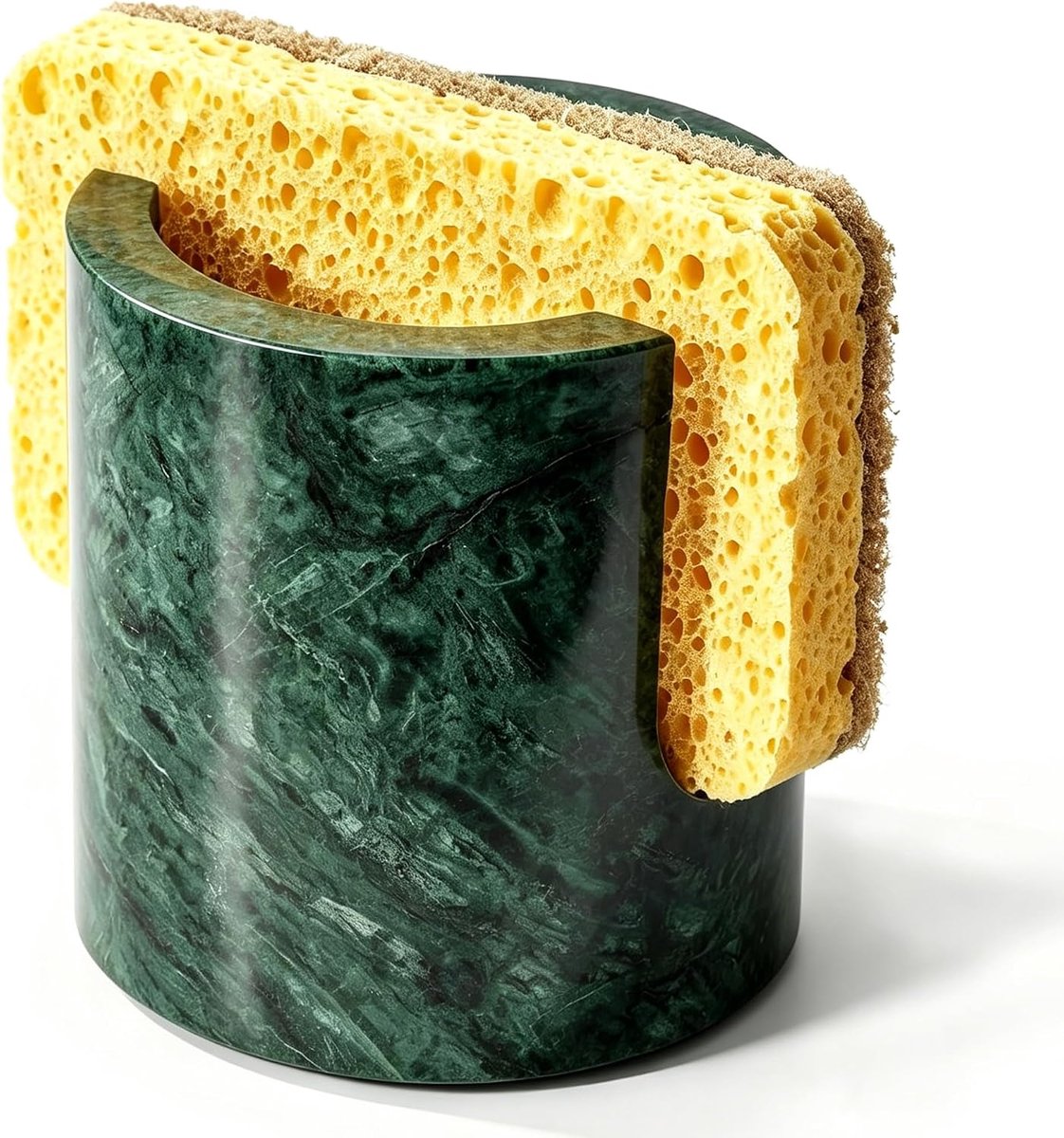 Keukensponshouder, natuursteen afdruiprek, borstelhouder voor badkamer, keuken, gootsteen, snel absorberende sponshouder, stijlvolle gootsteenaccessoires, India groen (WH106)