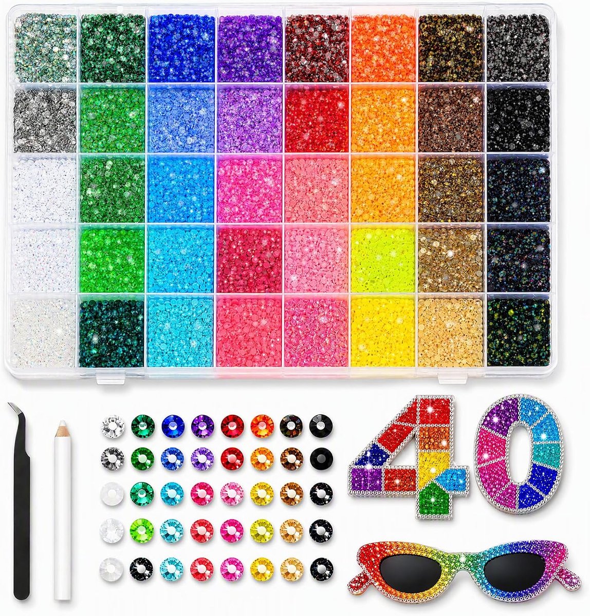 Strassteentjes 3 mm 32.000 stuks platte stenen voor knutselen, oogverblindende set met pincet en pen, voor kleding, schoenen, nagelboek