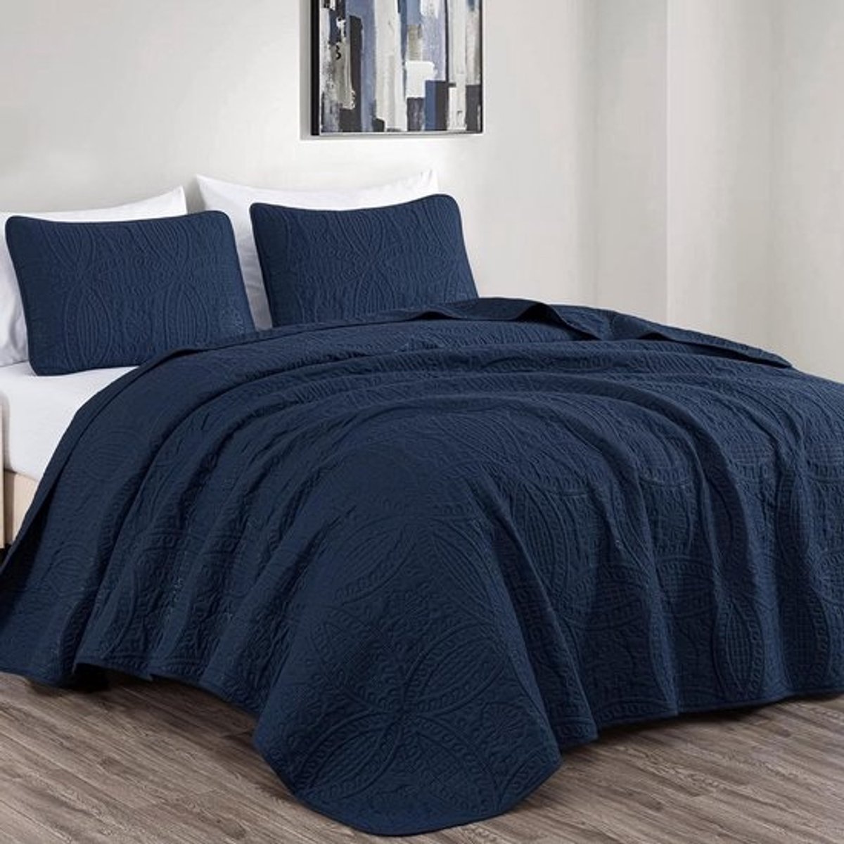3-delige extra grote kingsize sprei in marineblauw