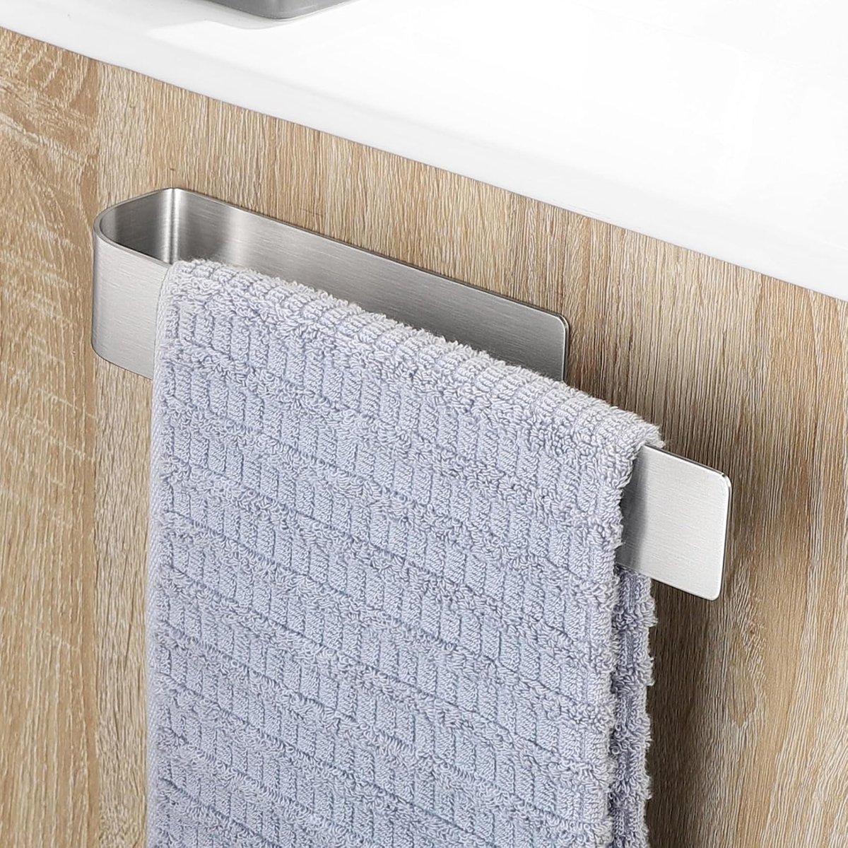 Handdoekhouder, zonder boren, zilver 304 roestvrij staal, handdoekhouder, zelfklevend, voor eenhands, badkamer, handdoekhouder, wandhouder, stabiel
