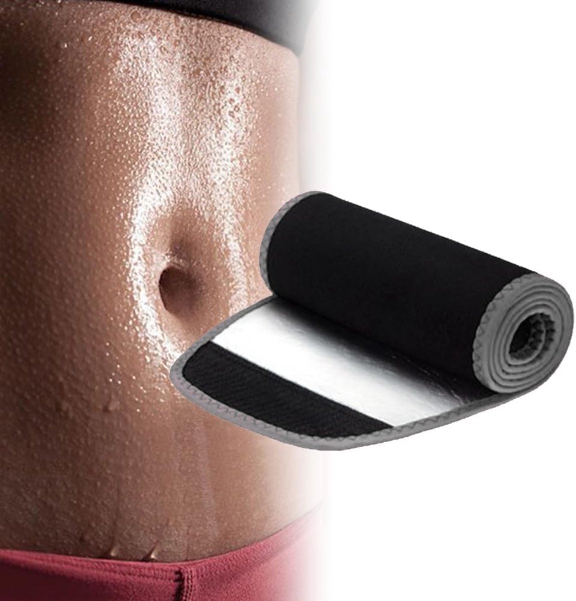 Afslankheidsgordel voor dames en heren, buikriem, afslankende tailletrainer, buikwegriem, verstelbaar, sauna, versnelling, vetverbranding, zwart, Zwart, Eén maat