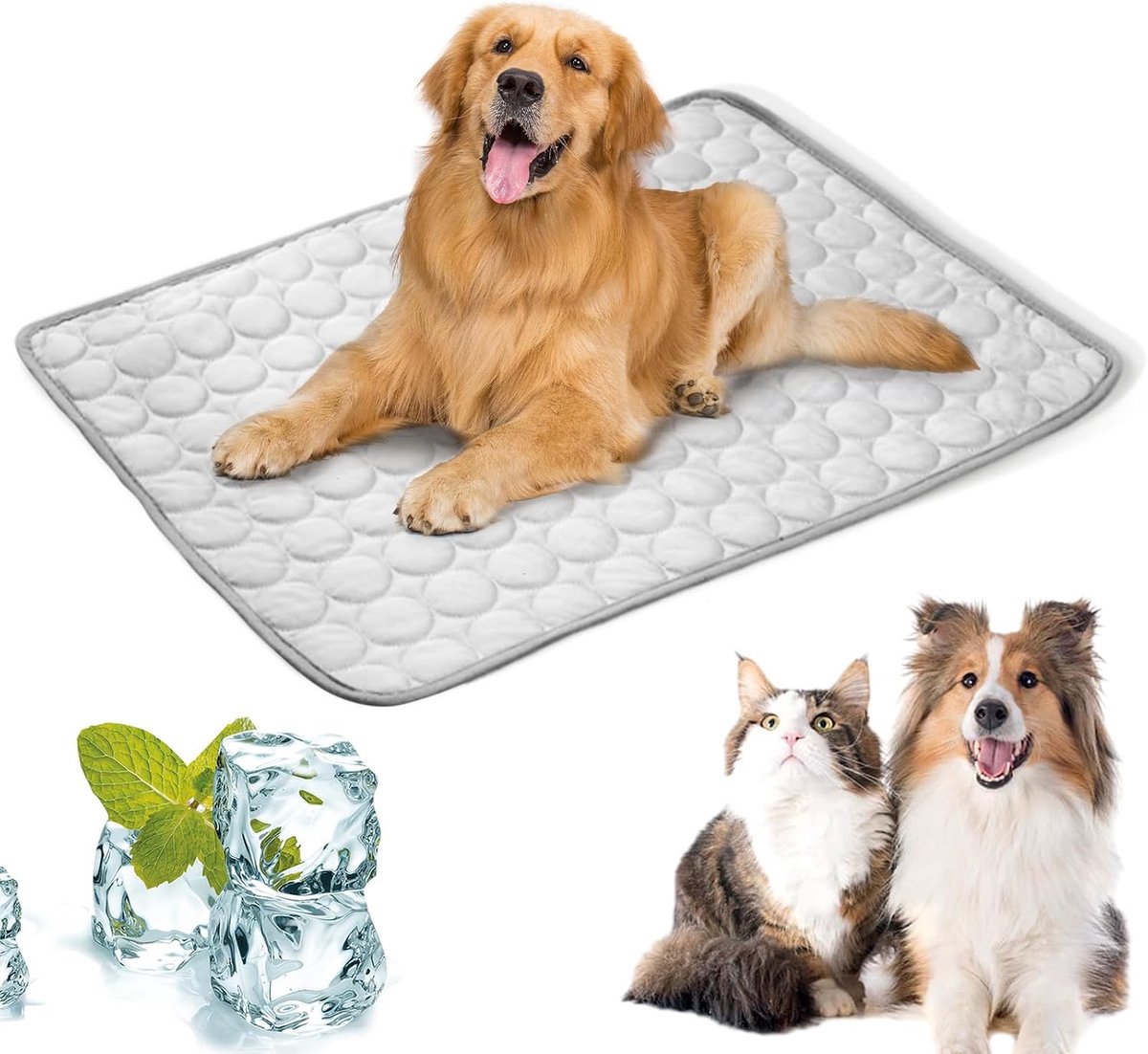 Koelmat voor honden, 100 x 70 cm, zelfkoelende koeldeken, voor katten en honden, zelfkoelende hondenmat, gemakkelijk te reinigen, perfect voor auto, reizen en thuis (grijs, XL)
