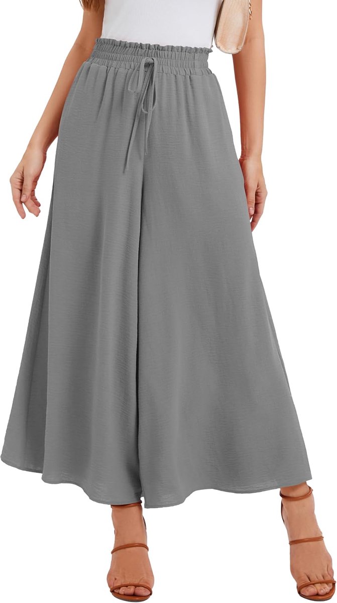 Pantalon voor Dames Zomer Elastische Hoge Taille met Trekkoord Luchtig Palazzo Broek Met 2 Zakken Voor Dagelijks Gebruik & Vrije Tijd
