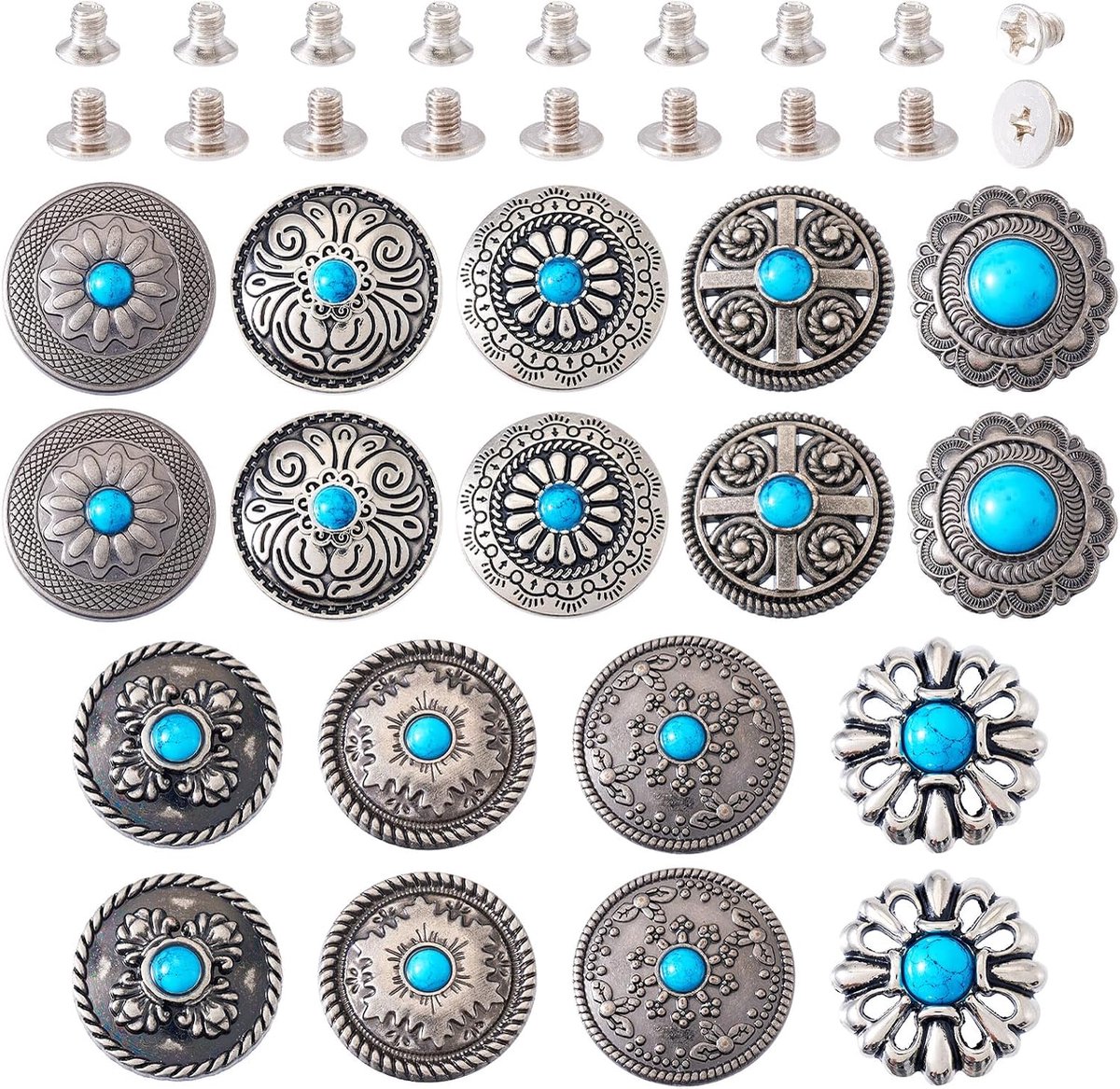 18 Sets Schroef Terug Knop Turquoise Lederen Klinknagel Gesp Decoratieve Stud Klinknagels Voor Portemonnee Handtas Schoenen Lederen Craft Kleding Riem