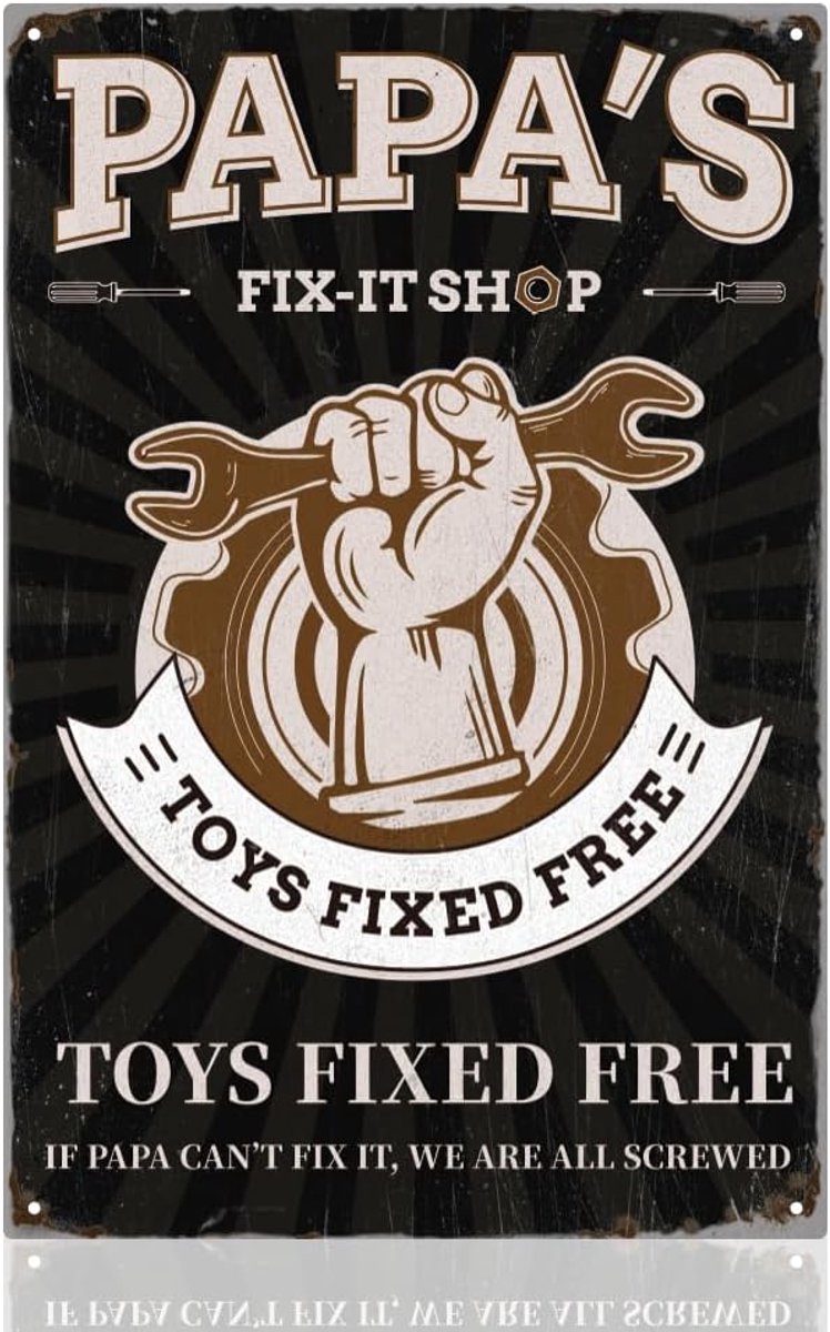 Tinnen bord in vintage stijl grappige garage papa'S Fix It Shop retro blikken kunst poster voor thuis mannengrot wanddecoratie 20 x 30 cm