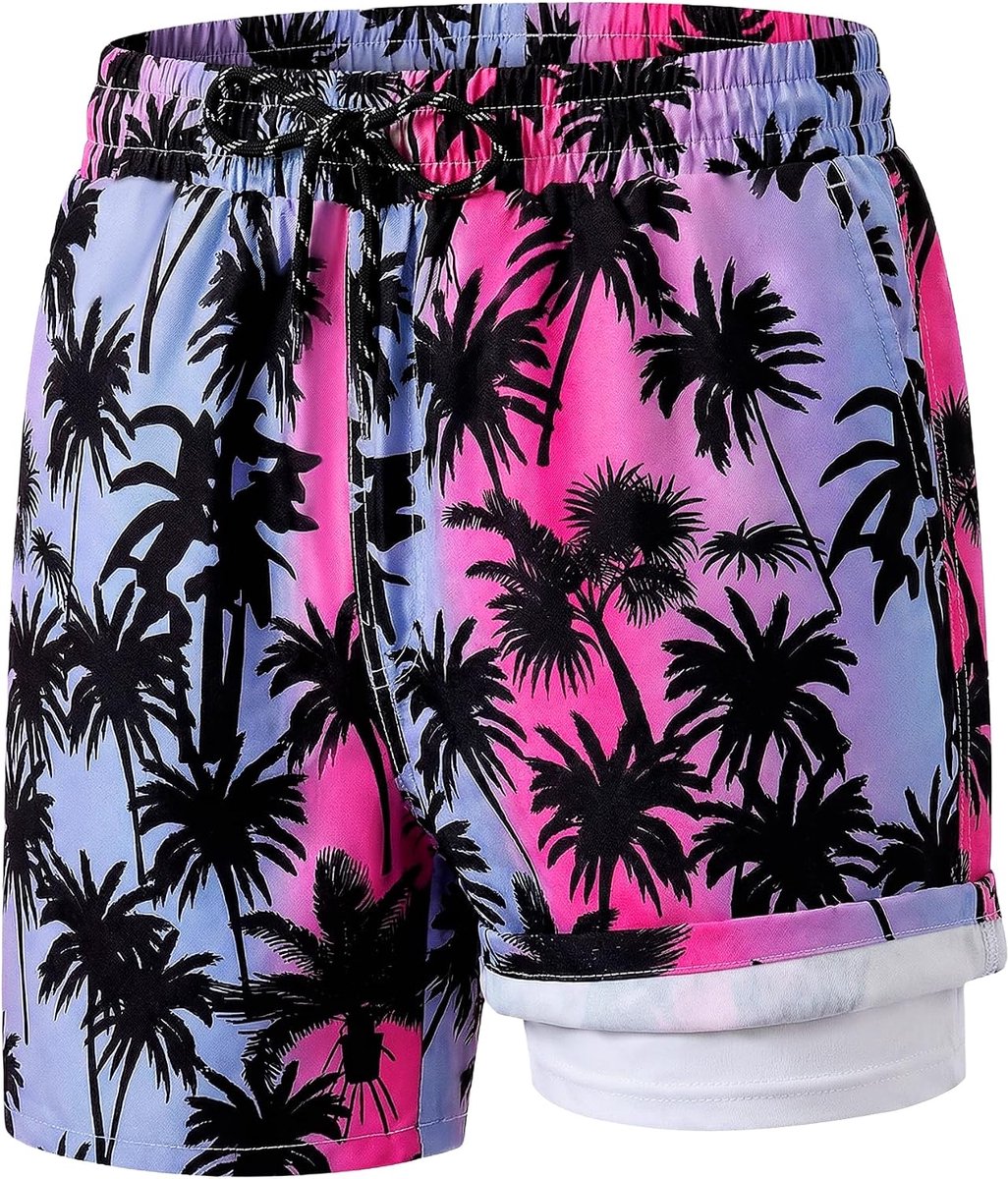 Zwembroek met Compressieliner en Zakken Snel drogend 2-in-1 Badeshorts Trekkoord Elastische Taille Zwembroek Strand Rafting voor Kinderen 7-13 Jaar
